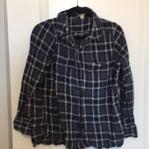 EUC navy and grey flannel button down